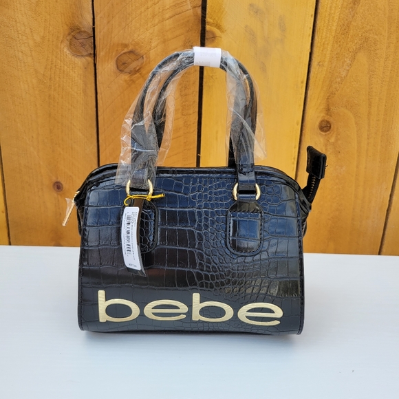 bebe Handbags - New Bebe Fabiola Mini Croco Crossbody  Black